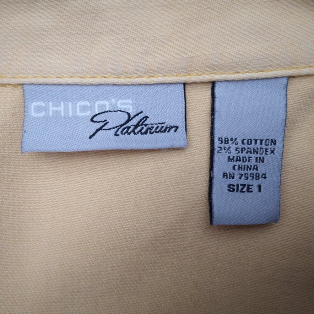 Chico's Platinum Ladies Size 1 (approx. 8 US) Mustard Button Front Jean Jacket - Picture 3 of 13